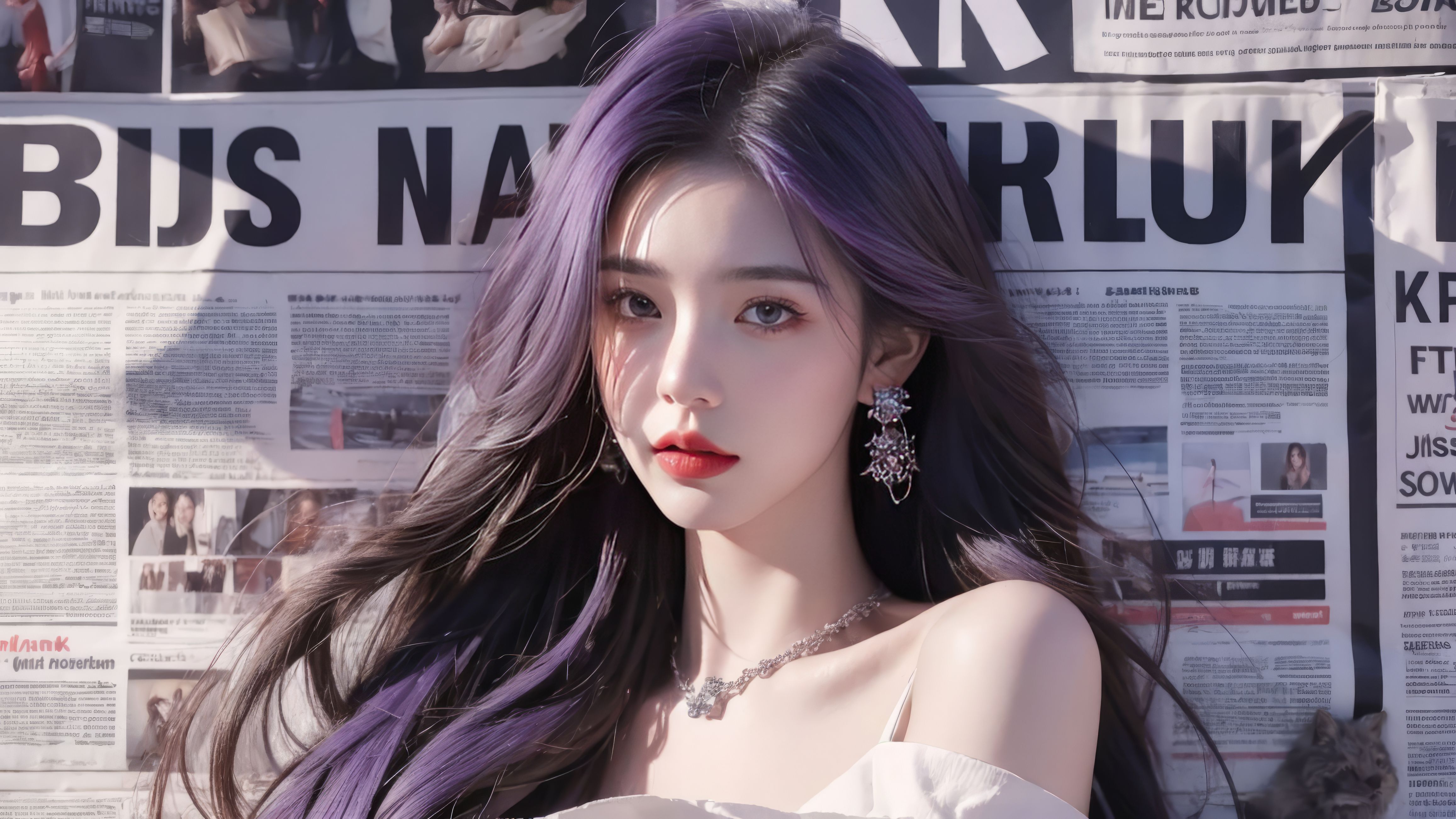 图片[2]|[银发_紫发]报纸电脑墙壁纸女孩|智创宝库资源站