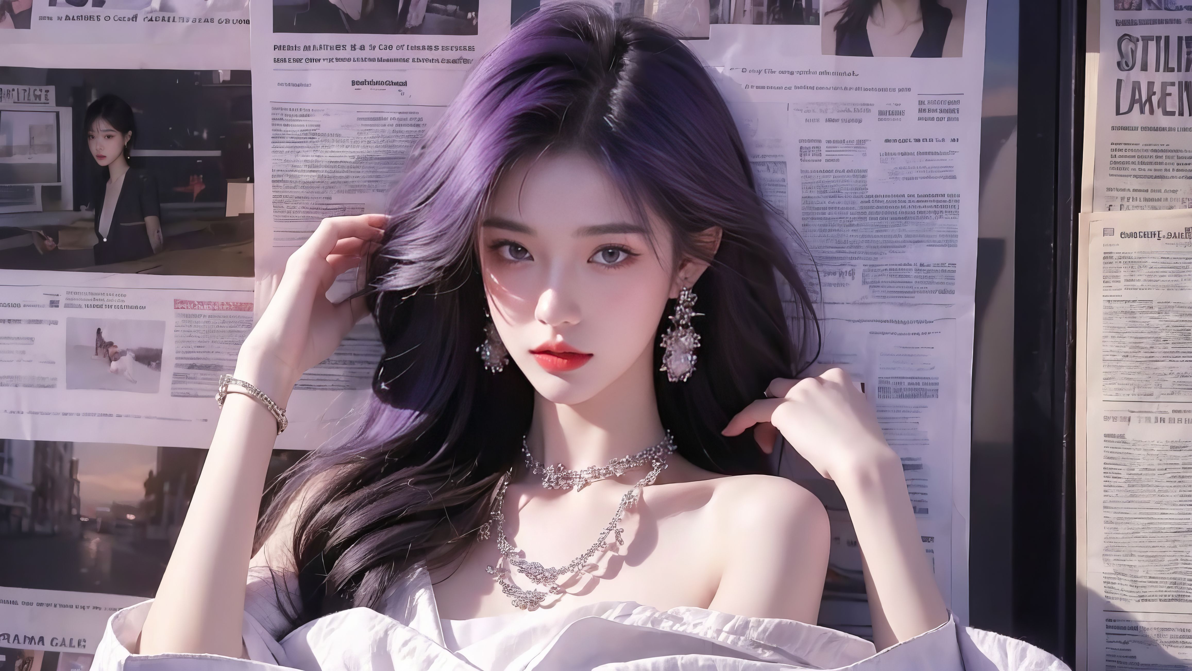 [银发_紫发]报纸电脑墙壁纸女孩|智创宝库资源站