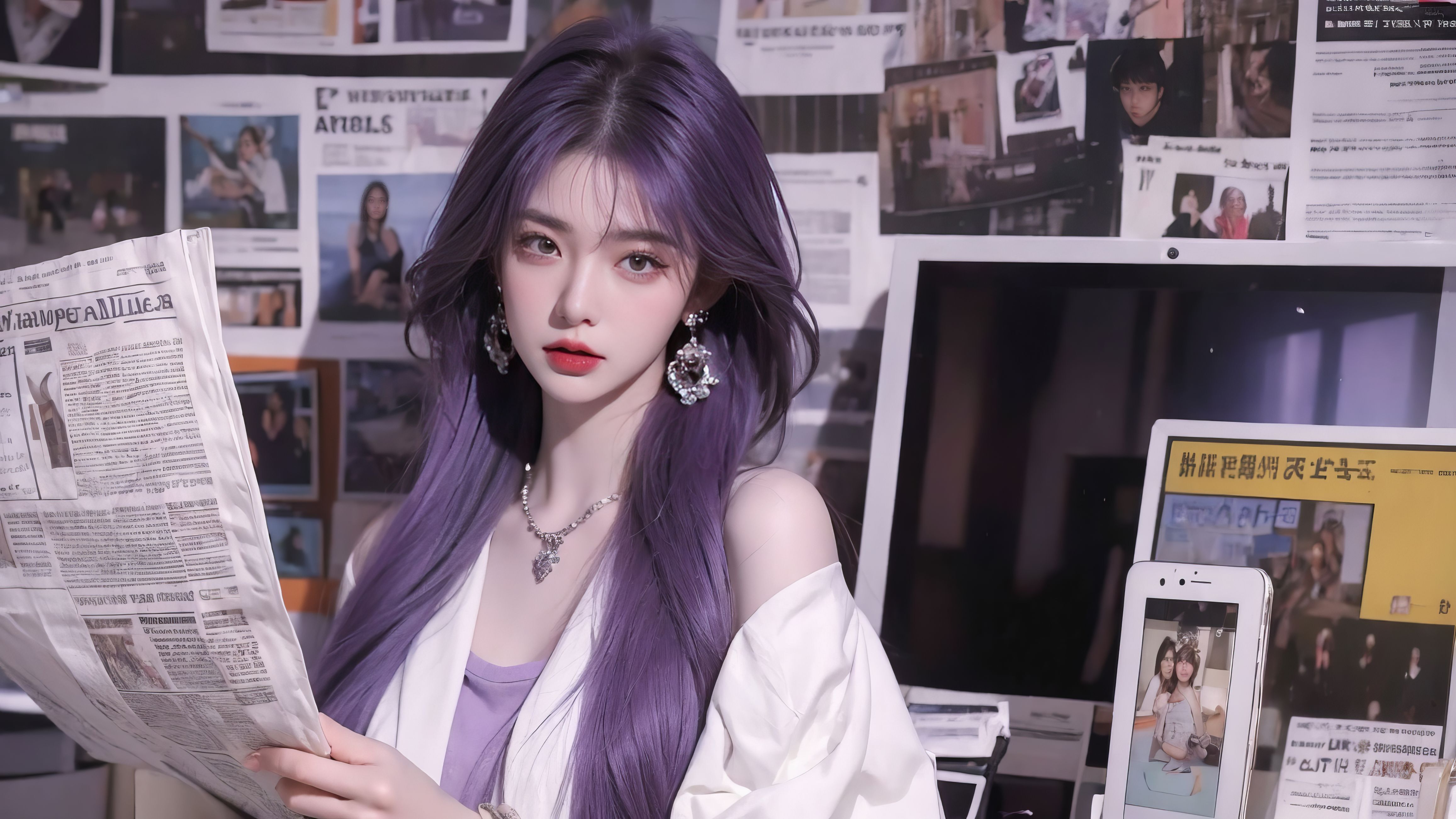 图片[7]|[银发_紫发]报纸电脑墙壁纸女孩|智创宝库资源站