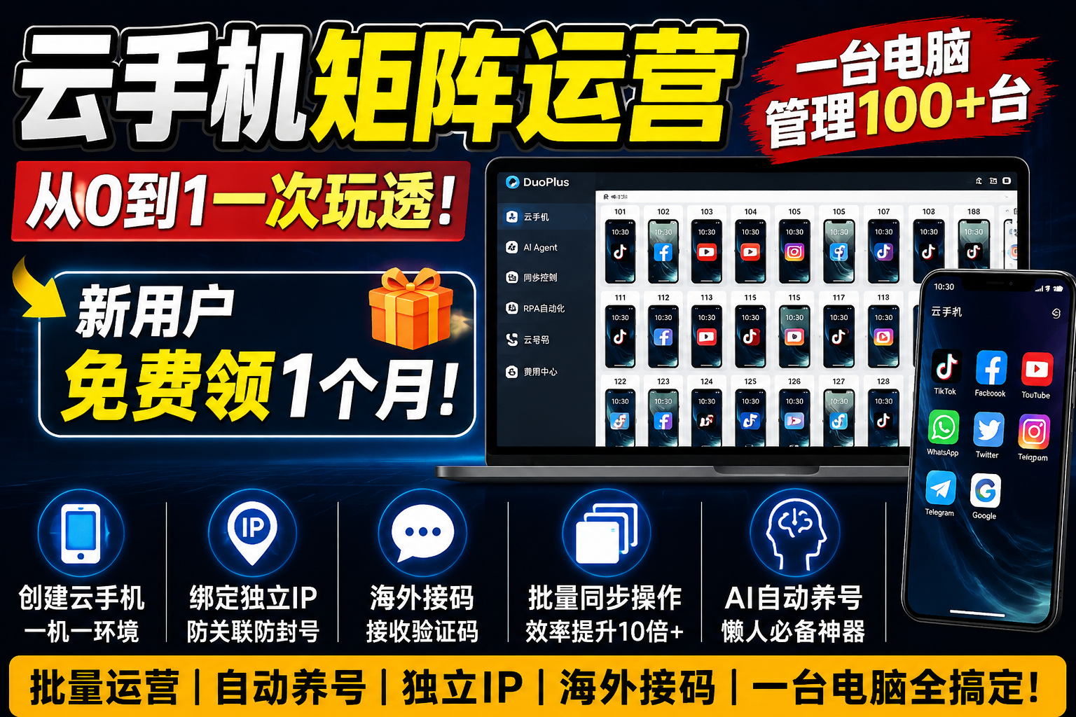 一个人管理100个TikTok账号？DuoPlus云手机+AI自动养号完整实战教程|智创宝库资源站
